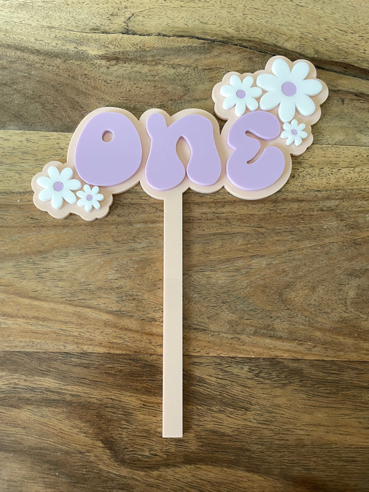 Pink Daisy First Birthday Cake Topper