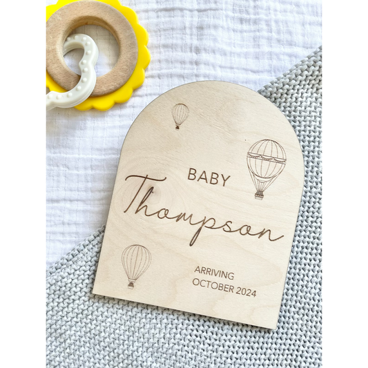 Arch Hot Air Balloon Baby Announcement Plaque - Little Keep & Co