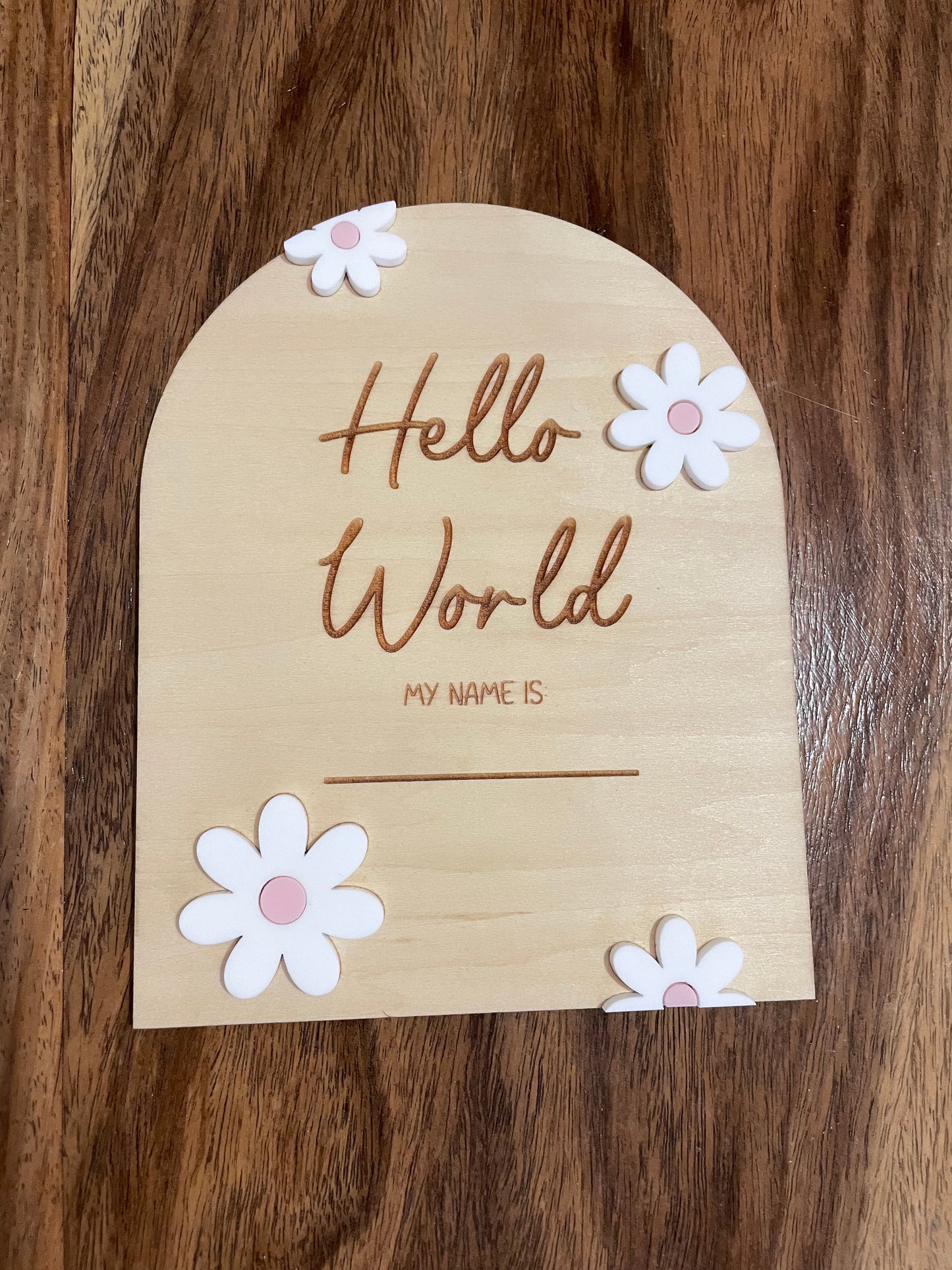 Acrylic Daisy Announcement Plaque - Name