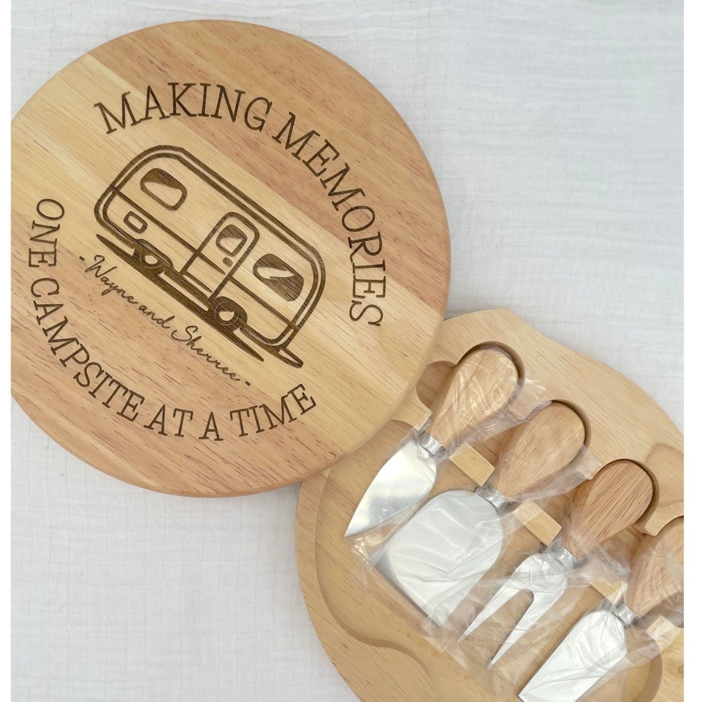 Personalised Caravan Cheeseboard & Knife Set